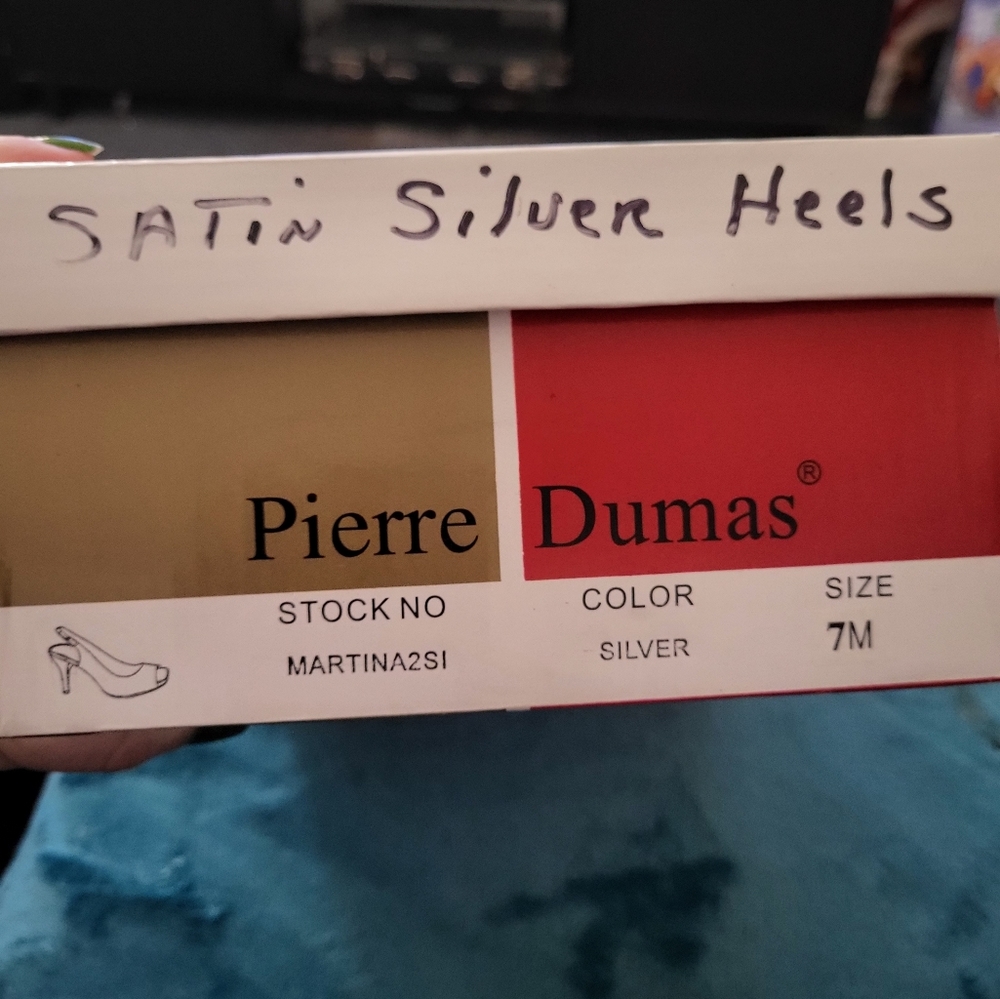 Pierre Dumas Satin Silver Heels - Picture 9 of 9